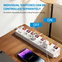 Dewenwils stekkerdoos met 6 stopcontacten en 2 USB-poorten, individueel geschakeld, brede afstand en 90° stopcontacten, overbelastingsbeveiliging en kinderbeveiliging, 3680 W/16 A, 3 m kabel, wit image 1