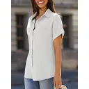 Women's Short Sleeve Shirts V Neck Collared Button Down Shirt Tops with Pockets (White, S) image 3