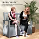Outsunny 2 Seater Garden Storage Bench, 164L Outdoor Storage Box with Backrest Flower Pattern, Wooden Garden Bench with Armrests, 125 x 68.5 x 97cm, Grey image 3