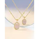 17-Inch Gold Plated Oval Stone Pendant Necklace, Pink Natural Look Gemstone Charm Jewelry image 1