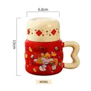 Tasse en céramique rouge avec couvercle beige, motif ourson et chance - 400 ml image 4