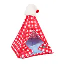 ZEZE Tente pour animal de compagnie en forme de bonnet de Père Noël, motif à carreaux rouges image 5