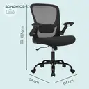 Ochama x SONGMICS Chaise de bureau, Pivotante, en Maille, Ergonomique, Support lombaire Rembourré, Accoudoirs Pliants, Noir image 2