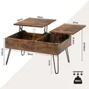 WOLTU Höhenverstellbarer Couchtisch, Beistelltisch mit Doppelliftplatten, Wohnzimmertisch, Versteckter Stauraum, Vintage Stil, Braun, Holzwerkstoff image 7