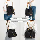 Kono Canvas Convertible Shoulder Bag, Large Capacity 2-in-1  Tote with Backpack Straps for Work, Travel and School Black image 5