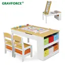 GRAVFORCE Kids Art Table and Chair Set, Wooden Toddler Craft Easel Desk with 2-Tier Open Shelf, Storage Bins, Paper Roll, Paint Cups, Children Play Activity Furniture image 0