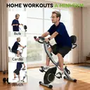 Vélo d’appartement pliant gain de place, résistance magnétique à 16 niveaux, capacité de charge 320 lb, dossier rembourré, salle de sport à domicile multifonctionnelle avec bandes de résistance et moniteur de fréquence cardiaque image 3