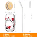 Alphynix 1pc “You Are My Soulmate” Glass Tumbler, 500ml Clear Cup with Red Hearts & Bird Design, Includes Wood Lid & Glass Straw, Valentine‘s Day Gift for Couples image 5