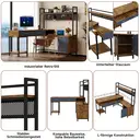 Bureau en forme de L de style industriel, construction en acier et bois, cadre en métal antirouille, avec tiroirs, noir + teinte bois. image 6