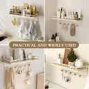 KAPANOU Floating Shelves with Coat Hooks Rail， Wall Mounted Natural Wood Grain Shelf for Bathroom， Bedroom， Living Room (White), New Year Sale , Top gift picks image 4