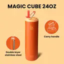 Bottle Bottle Stainless Steel Water Bottle 700ml with Straw and Lid, Sports Insulated Metal Water Bottle with Handle (Orange) image 2