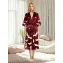 IZURIA silk-like printed wine red robe  S image 1