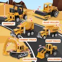 Friction-Powered Musical Container Truck Set (Comes with 6 Alloy Engineering Vehicles, Alloy Crane Tower, Catapult Function, Music Buttons and Engineering Scene Accessory Pack) image 1