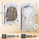 TAILI Sacs de rangement sous vide suspendus, sacs économiseurs d'espace, sacs de mise sous vide pour vêtements, costumes et vestes, organiseurs d'armoire et rangement, (3 longs, 3 courts) Bleu image 2