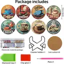 JU7CER Coffee Diamond Painting Coaster Set - 8-Piece Square Decorative Art Coasters with Stand | Adult DIY Craft 4×4 Inches (10×10cm) image 1
