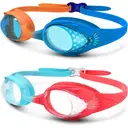OutdoorMaster Kids Swim Goggles 2 Pack - Quick Adjustable Strap Swimming Goggles for Kids, Orange&Blue+Blue&Red image 0