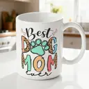 Alphynix 1pc 11oz White Mug with "Best Dog Mom Ever" Quote & Bone/Paw Print Design, Heartwarming Christmas or Thanksgiving Gift for Dog Lovers image 1