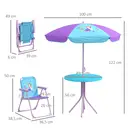 Outsunny Kids Bistro Set Children Table and Chair Set Garden Furniture Fairy Themed 4 Pieces w/ Adjustable Parasol, Foldable Chairs for 2-5 Years – Blue image 8