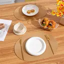 PP Placemats Set of 6 for Dining Table，PP oval placemat BL straw yellow，Washable Woven Vinyl Non-Slip 18x12 inches Placemat Heat-Resistant Durable Table Mats for Dining Table Easy to Clean image 5