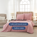 MEEALLHOME Parure de lit en flanelle lavée rose - 1 housse 200 x 200 cm et 2 taies 65 x 65 cm image 1