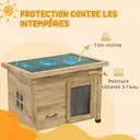 PawHut Maison pour chats niche d'extérieur en bois surélevée avec toit asphalte, porte avec rideau, fenêtre, 57 x 45 x 43 cm jaune image 1