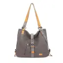 Kono Canvas Convertible Shoulder Bag, Large Capacity 2-in-1  Tote with Backpack Straps for Work, Travel and School Grey image 0