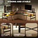 HOMCOM L Shaped Desk with Power Outlets and LED Lights, Corner Computer Desk with Monitor Stand, Gaming Desk for Home Office, Black image 6