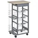 HOMCOM Rolling Kitchen Cart, Utility Storage Cart with 4 Basket Drawers & Side Racks, Wheels for Dining Room Grey image 0