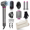 Okaydeer Air Styler avec Effet Coanda, Sèche-Cheveux Haute Vitesse 7 en 1 & Boucleur Automatique, Brosse à Air Chaud Ionique pour Séchage Rapide et Coiffage, sans Dommages Thermiques Extrêmes, Convient à Tous les Types de Cheveux, avec Étui de Voyage, Gris Métallique et Rouge Rose, D1 image 1