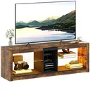 HOMCOM TV Stand Cabinet with LED Lights and Remote Control for TVs up to 65", Entertainment Centre with Storage Shelves and Compartment, Rustic Brown image 0