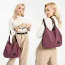Kono Canvas Shoulder Tote Bag, Vintage Hobo Handbag for Women, Casual Top Handle Bag for Work School Travel Shopping Claret image 5