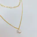 18K Gold Plated Double Layer Necklace with Pearl Pendant, 16/20 Inch Layered Link Chain image 1