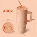 Bottle Bottle 40 oz Stainless Steel Vacuum Tumbler with Handle and Straw, Yellowflower image 3