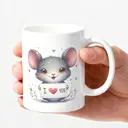 Alphynix 1pc Cute Gray Mouse Mug, 11oz Ceramic Cup with Adorable Rodent Holding "I Love You" Sign, Sweet Gift for Kids, Valentine‘s Day, Birthday image 2
