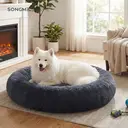 SONGMICS Fluffy Calming Donut Dog Bed with Removable, 140 x 140 x 20 cm, Washable Cover, Dark Gray image 3