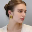 VoxorAI European and American style brown geometric cat's eye stone earrings, stud earrings, ear studs, ear accessories, all seasons image 2