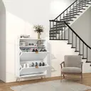 HOMCOM Narrow Shoe Cabinet with 2 Flip Drawers, Slim Shoe Storage Cabinet with Adjustable Shelves, Open Shelf, Hairpin Legs and 2 Vents for 12 Pairs of Shoes for Entryway, White image 8