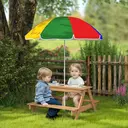 AIYAPLAY Kids Picnic Table, Sand and Water Table with Wooden Benches, Adjustable Parasol and Storage Bins, Outdoor Garden Furniture for Children 3-6 Years, Multicolour image 8