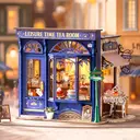 Robotime Rolife Leisure Time Tea DIY Dollhouse Kit 24.9x15.5x17.8cm 1PC,Home decoration, bookshelf decoration,Craft Gifts for Adults and Teens,Educational toys image 4