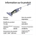 ochama Aspirateur balai 2-en-1 avec fil léger, haute puissance d’aspiration 550 W, corps fin, bac à poussière visible, montage et démontage faciles - 0,5 L image 7