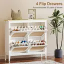 HOMCOM Shoe Storage Cabinet with 4 Flip Drawers, Boho Slim Shoe Cabinet with Rattan Doors for Entryway, Hallway, Holds 20 Pairs, White image 4