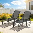 Outsunny Sun Loungers for Garden Set of 2, 5-Level Adjustable Reclining Sun Lounger Chairs, Flat Garden Lounger Sunbed with Texteline Seat, Steel Frame for Patio, Beach, Black image 8