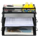 Senhoglb Bac à courrier A4 à 2 niveaux en maille, empilable avec support de bureau intégré, Noir, Offre du Nouvel An, Top des idées cadeaux image 2