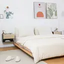 HOMCOM Floating Bedside Table Set of 2, Wall Mounted Bedside Cabinet with Drawer and Open Shelf, Modern Nightstand for Bedroom, 46 x 30 x 30 cm, Oak Tone image 1