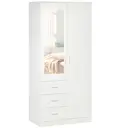 HOMCOM 2 Door 3 Drawer Mirrored Wardrobe with Rail, Modern Clothes Storage Cupboard with Mirror, Drawers and Adjustable Shelves for Bedroom, 80 x 50 x 180 cm, White image 0
