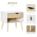HOMCOM Bedside Table 1 Drawer Scandi White/Oak Effect image 3