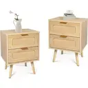 GRAVFORCE Bedside Table Set of 2 Modern Side End Table with Drawers Slim Bedside Tables for Bedroom Living Room Solid Wood Legs 2 Drawer image 0