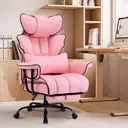 Ckaff Chaise de bureau ergonomique en cuir PU avec repose-pieds, soutien lombaire, dossier haut réglable et capacité de charge 200 kg - Rose image 7
