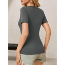 Women's Summer Sexy Short Sleeve Tshirt Tops Deep V Neck Shirts Casual Slim fit Basic T-Shirt Tee (grey， M) image 1