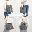 Kono Canvas Convertible Shoulder Bag, Large Capacity 2-in-1  Tote with Backpack Straps for Work, Travel and School Grey image 5